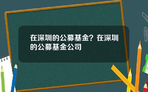 在深圳的公募基金？在深圳的公募基金公司