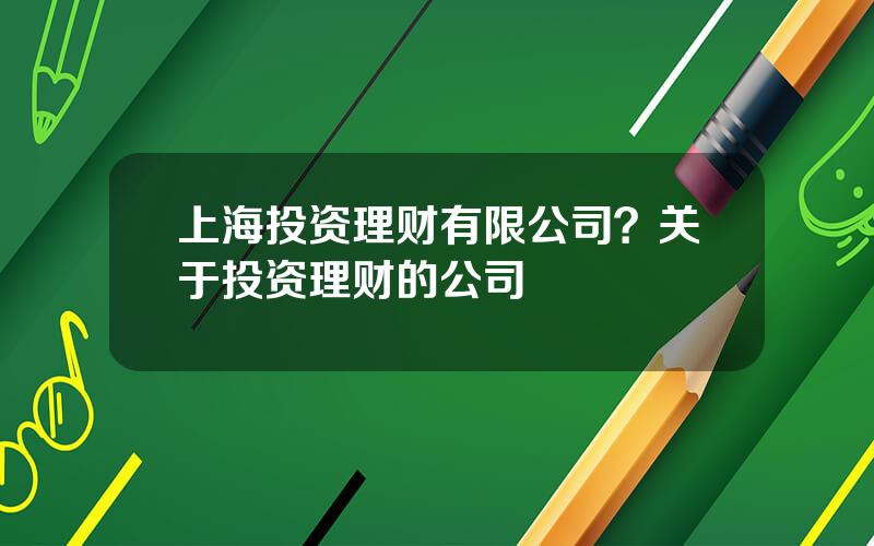 上海投资理财有限公司？关于投资理财的公司