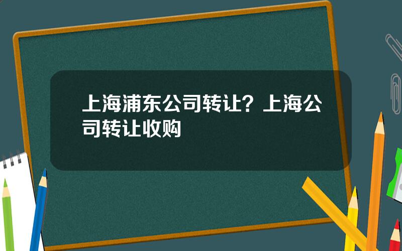 上海浦东公司转让？上海公司转让收购