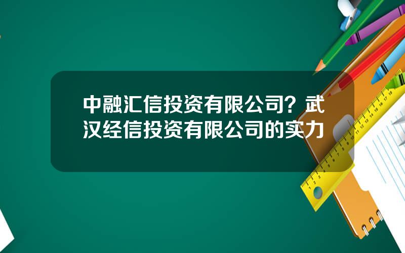 中融汇信投资有限公司？武汉经信投资有限公司的实力