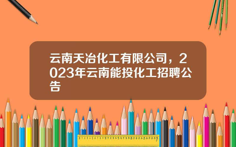 云南天冶化工有限公司，2023年云南能投化工招聘公告