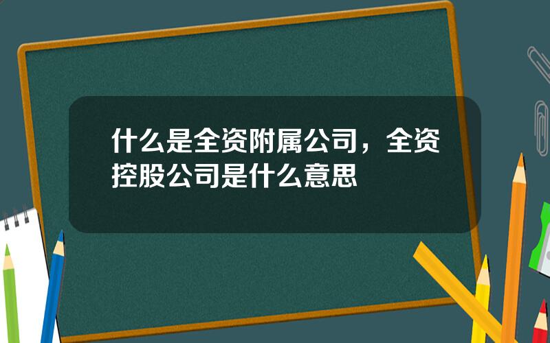 什么是全资附属公司，全资控股公司是什么意思