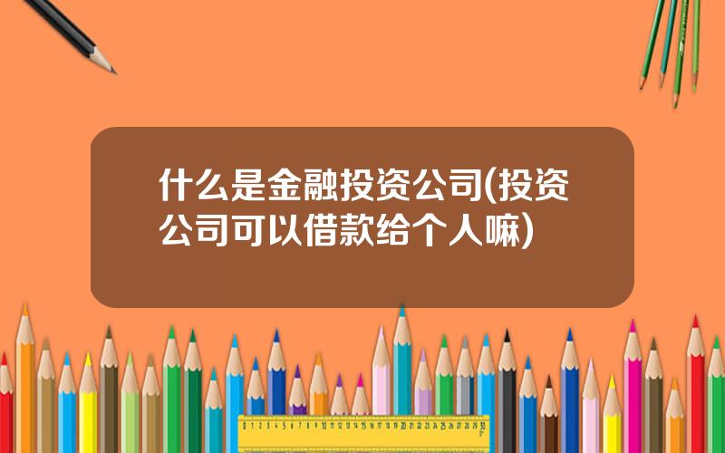 什么是金融投资公司(投资公司可以借款给个人嘛)