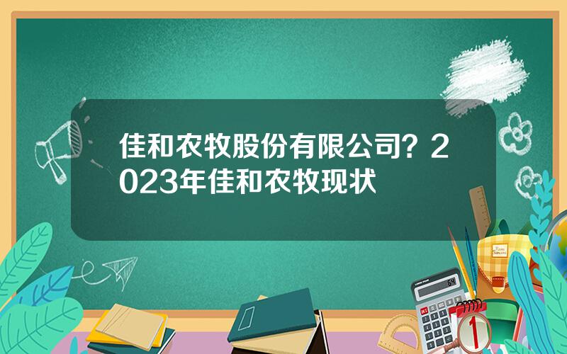 佳和农牧股份有限公司？2023年佳和农牧现状