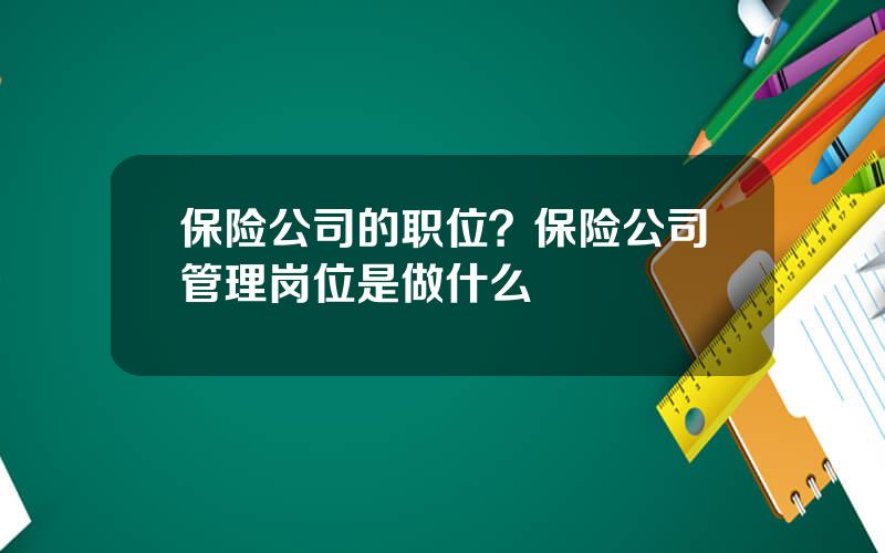 保险公司的职位？保险公司管理岗位是做什么