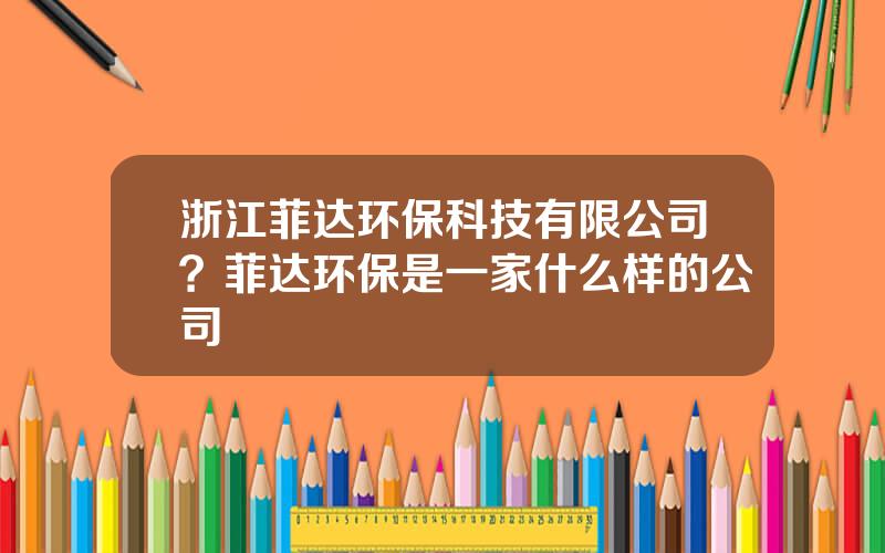 浙江菲达环保科技有限公司？菲达环保是一家什么样的公司